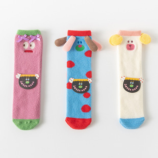 Coral velvet socks for women autumn and winter fleece-lined thickened warm mid-calf socks funny design floor socks cartoon confinement socks