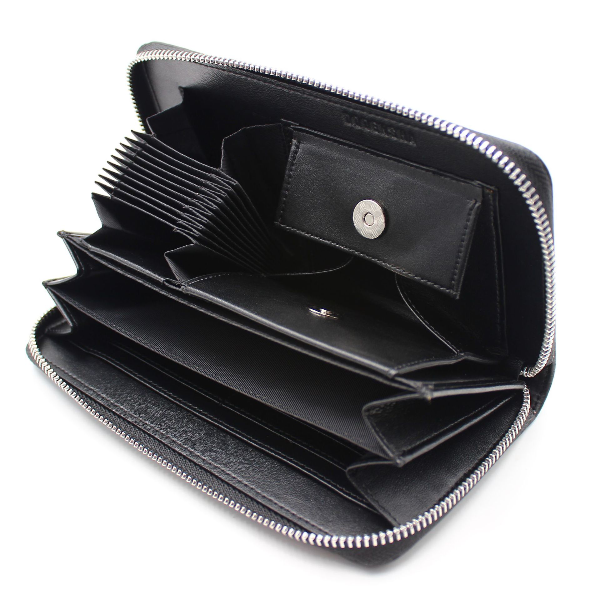 Cartera larga estilo japonés personalizada de Amazon, cartera de fibra de carbono multifuncional con cremallera, cartera de negocios tipo acordeón de cuero genuino