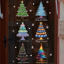 荧光彩色圣诞树墙贴玻璃橱窗蜡笔画圣诞树静电装饰壁画 SDJ34137