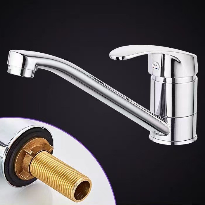 Grifos de cocina de aleación de cobre para lavabos de verduras Grifos de ingeniería transfronteriza Grifos de cocina giratorios de cuello largo Grifos de agua caliente y fría
