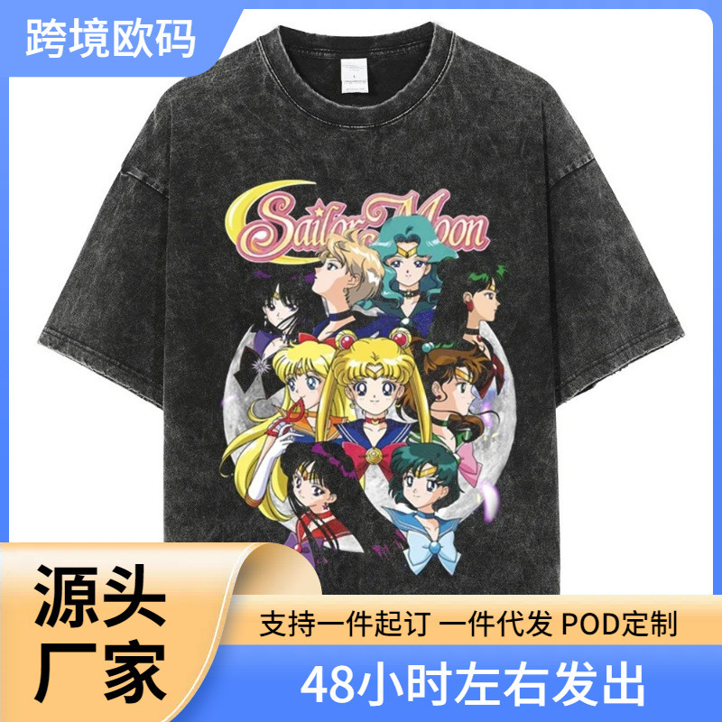 2025 New Independent Station Export Loose Men's and Women's Printed Retro Washed T-Shirt Harajuku Japanese Version 2025 New Independent Station Export Loose Men's and Women's Printed Retro Washed T-Shirt Harajuku Japanese Version