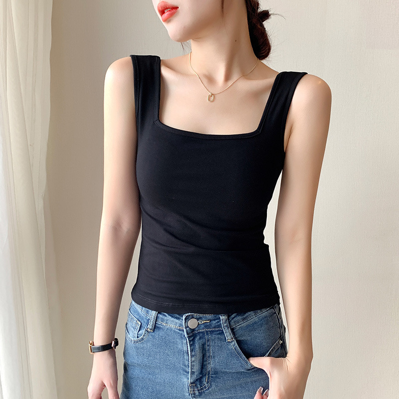 A generation of hair square collar camisole women's spring and summer slim beauty back outside wear slim breast cover inside base coat