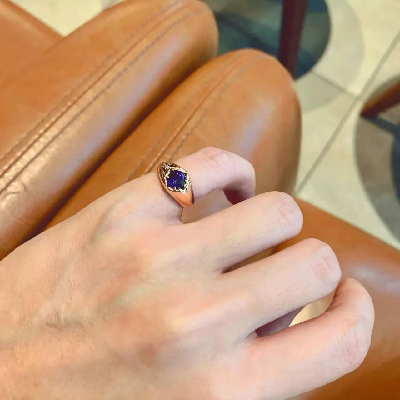 New Chinese-style Royal Blue Zircon Tail Ring, Gold-plated, Vintage High-end Elegant Ring For Stacking_voghion.com