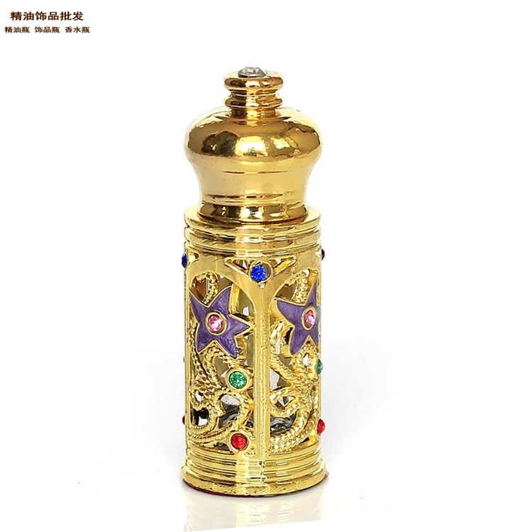 Fabricante suministra frascos de perfume de 3 ml de Oriente Medio, frascos vacíos, frascos de metal tallado para cosméticos, frascos de aceite esencial, frascos recargables en stock.