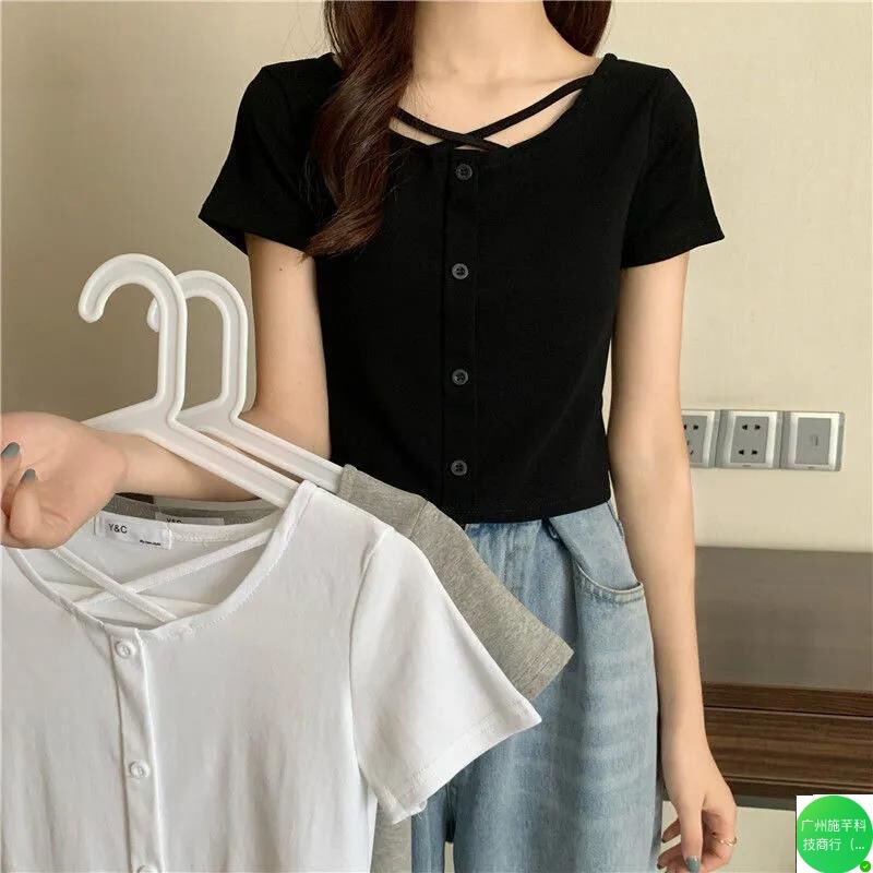 Student Crop Top Stylish Design Short Sleeve T-Shirt for Women Ins Summer Sweet Spicy Girl Style Plus Size Slimming Trendy Top Manufacturer