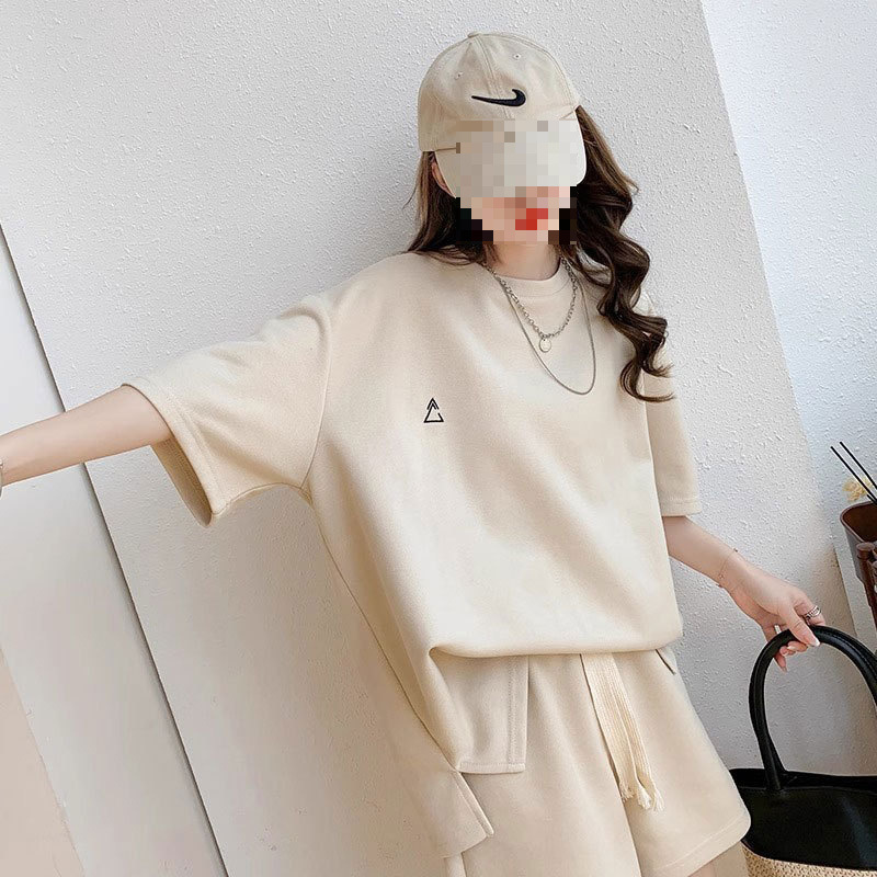 时尚休闲运动服套装女夏装小个子大码宽松学生洋气短袖短裤两件套|undefined