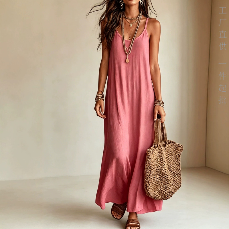European and American Cross-Border Best-Selling Women's Clothing, Bohemian Style Loose-Fitting Slimming Vacation-Style Versatile Suspender Dress