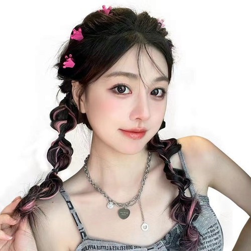 Ponytail with partial highlights, braided hair, long hair, high ponytail, false hair, spicy girl, boxing braids, colorful messy braids, twin ponytails