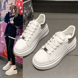 Spring New White Shoes, Fashionable, Simple and Versatile, Popular Foreign Trade Thick-Soled Casual Women's Shoes