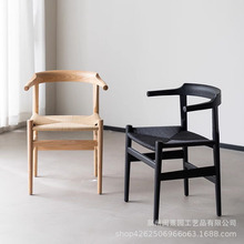 韩式餐厅休闲餐椅日式设计师家用书房椅子酒店民宿茶室洽谈实木椅