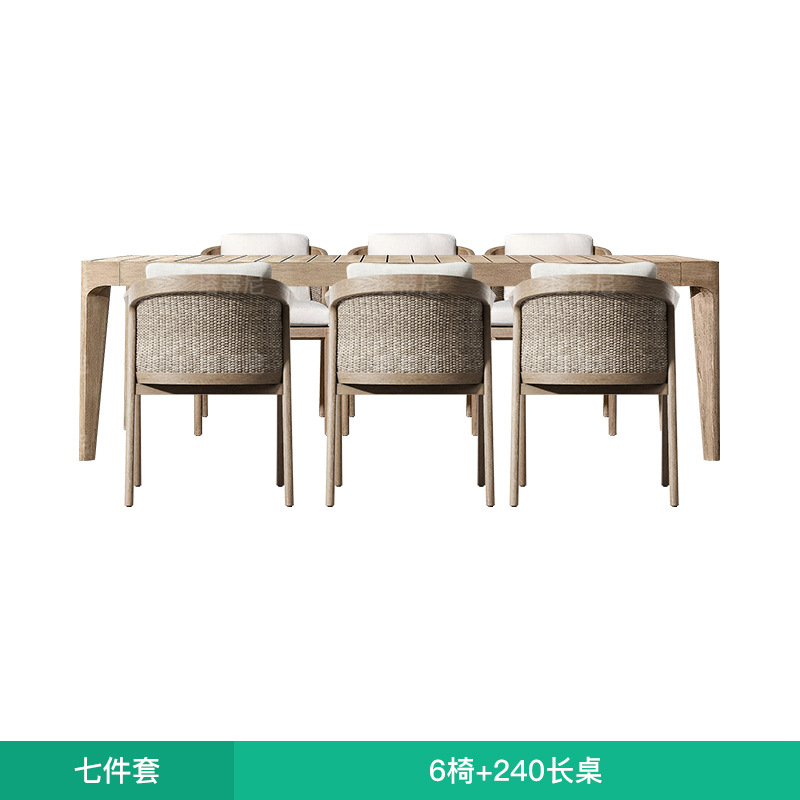Conjunto de mesa y sillas de teca para terraza, patio, solarium, jardín, sillas de ratán resistentes al agua y al sol para exteriores.