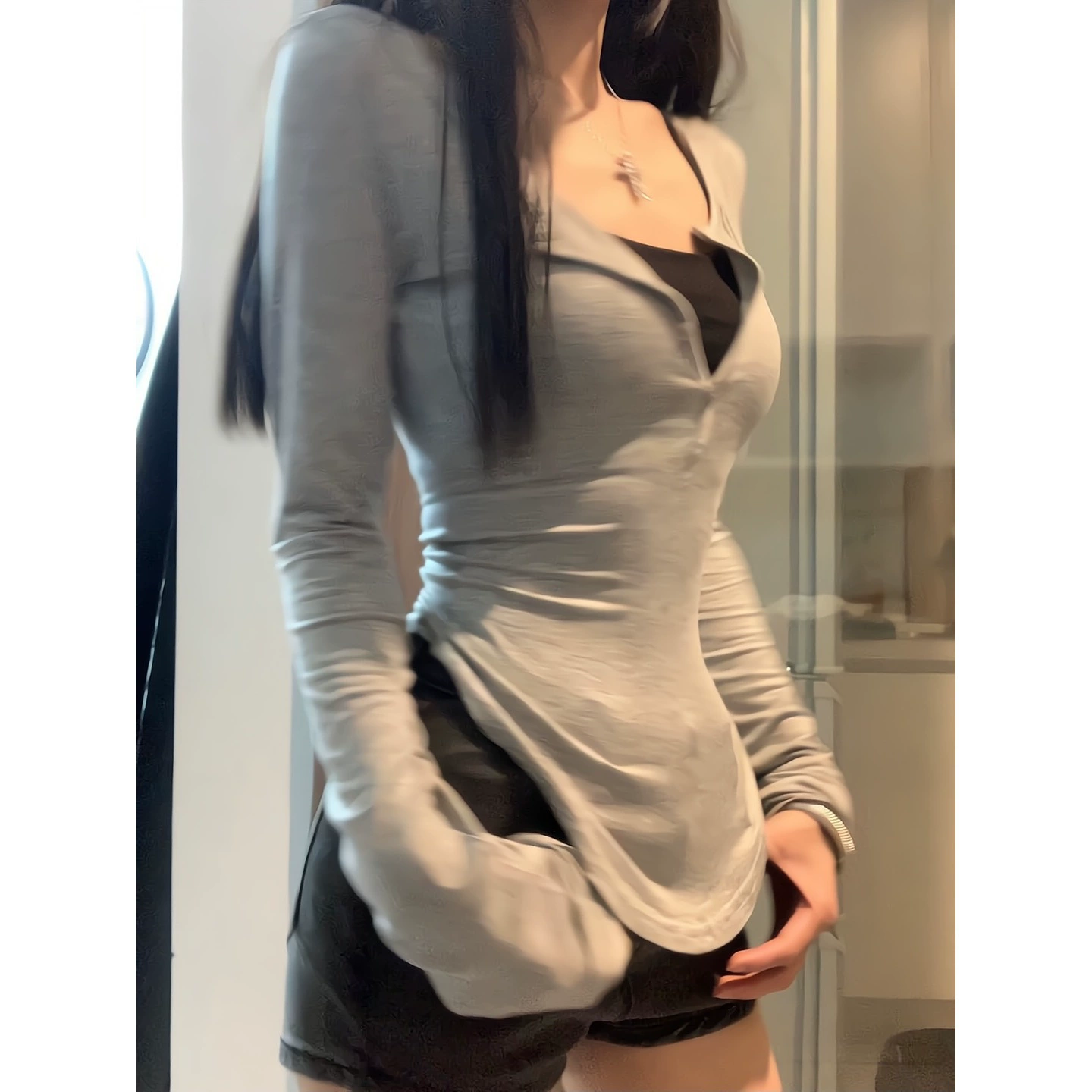 Женская весенняя шикарная футболка с v-образным вырезом и длинными рукавами Hot Girl Pure Desire, рубашка с внутренним слоем, обтягивающий топ для похудения