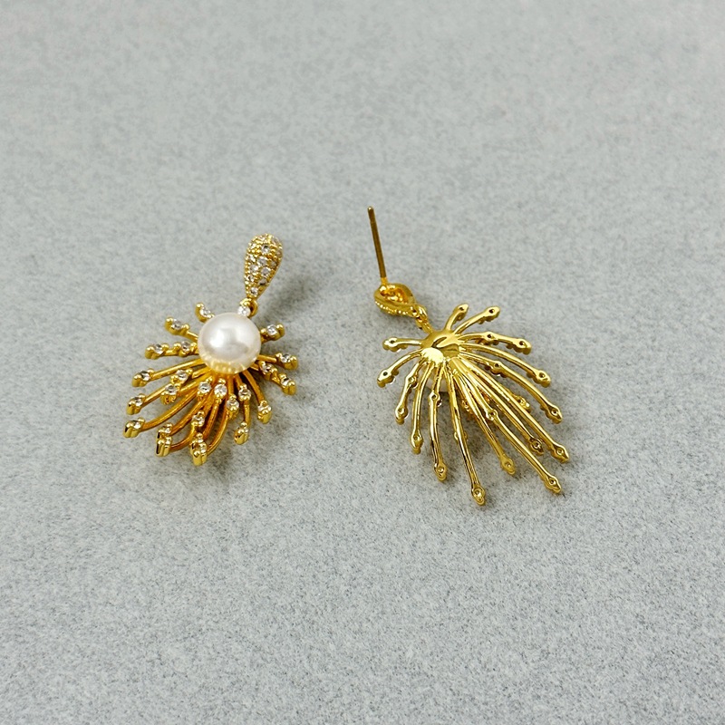 Zircon Inlay Material Drop Earrings Classification 1 Pair Elegant Fireworks Pearl Plating Brass Zircon Drop Earrings