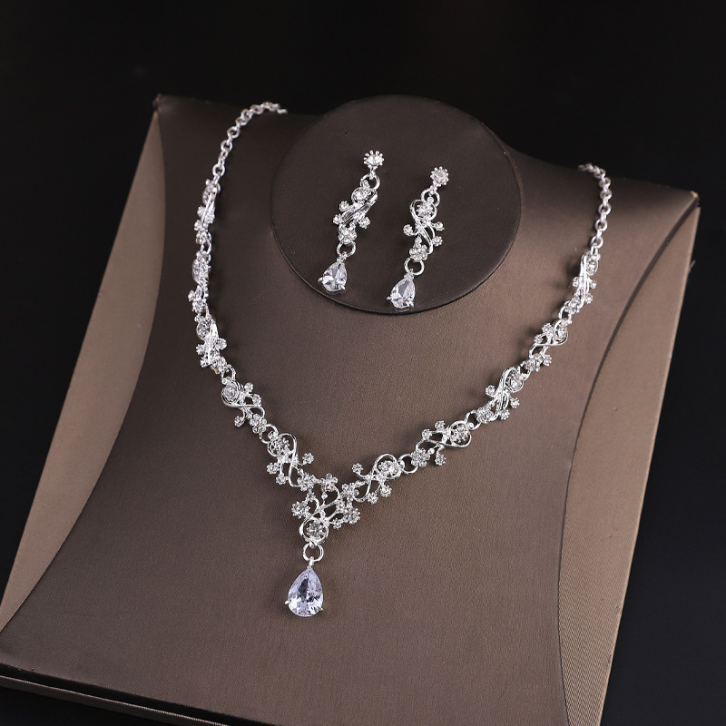 Bridal Zircon Necklace And Earrings Set For Wedding Accessories_voghion.com