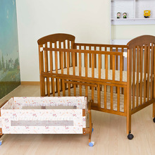 多用途可调节新生儿床 木质双层滚轮宝宝床 可拼接婴儿床现货批发