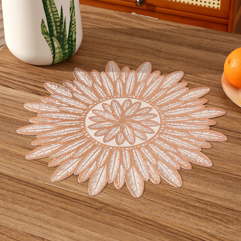 Mantel de PVC redondo transfronterizo de Amazon almohadilla de aislamiento térmico de café de plumas creativas