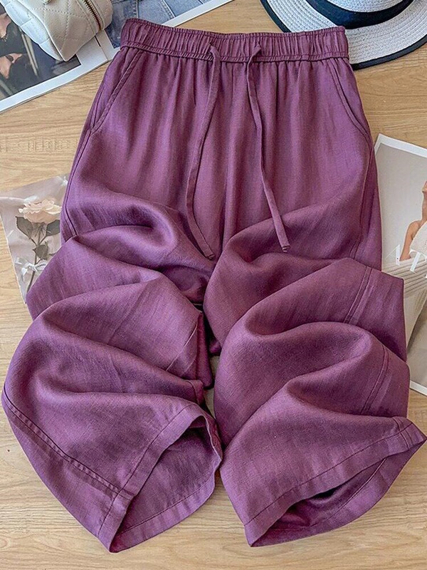 Clearance Sale: Women's Tencel Linen Wide-Leg Pants, Summer Thin Loose Fit, Draped Nine-Quarter Straight-Leg Casual Pants