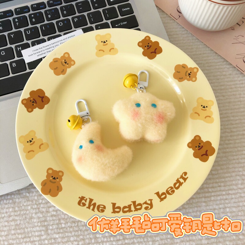 Imitation wool felt stars and moon bell lobster clasp student schoolbag moon pendant girlfriends gift cartoon pendant