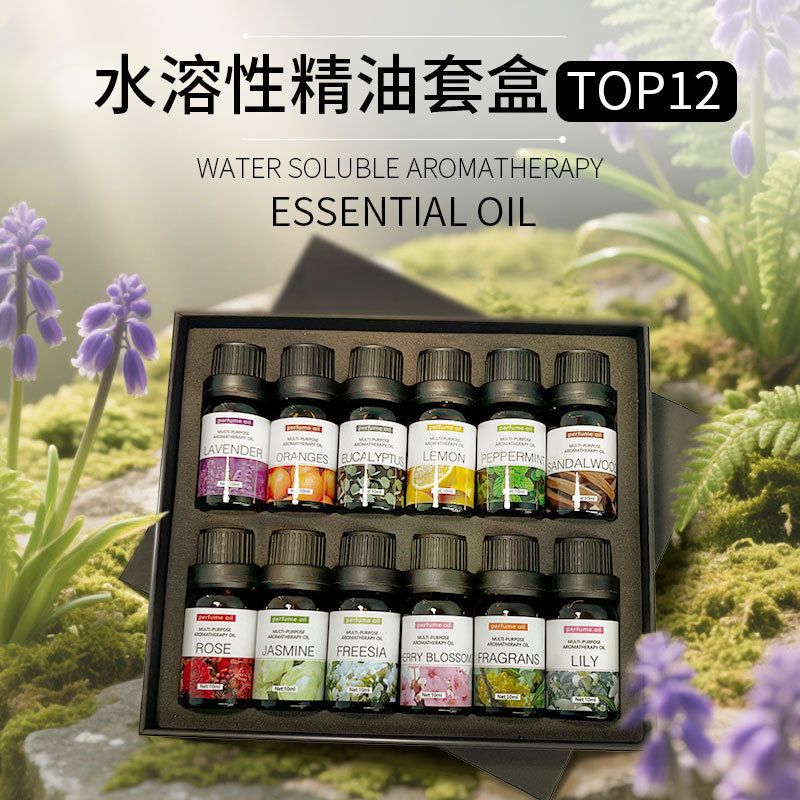 Cross-Border Supply of Aromatherapy Essential Oils for Home Indoor Humidifiers and Car Air Fresheners, Water-Soluble Aromatherapy Essential Oils, Pack of 12