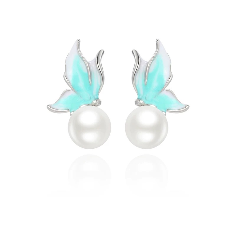 Xuping estilo francés imitación de perlas goteo de aceite mariposa serie de orejetas femeninas elegante temperamento suave viento gradiente otoño invierno orejetas