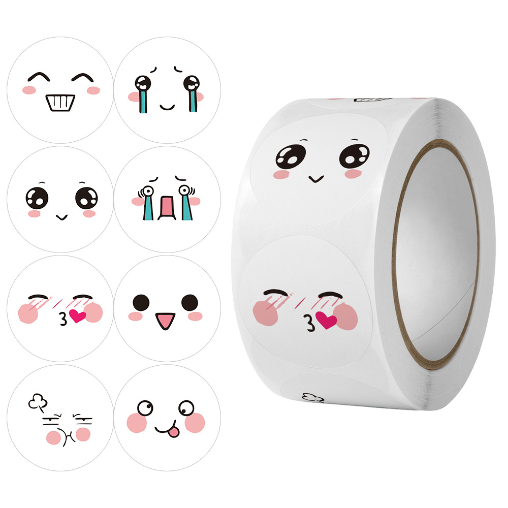 57g Weight Cute Funny 8 Kinds Expression Toys Smiling Face Stickers Teacher Children Reward Label Sealing Paste 500 Pcs/roll