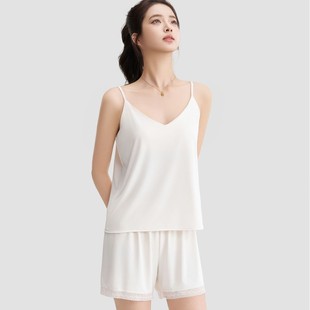 2025 V-Neck Suspender Safety Pants Suit for Women, Ice Silk, Non-Curling, Can Be Worn Outside, Soft, Waxy, Cool, Breathable and Anti-Exposure