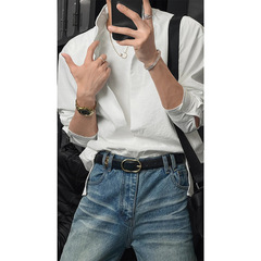 龙刀刀夏季新款潮流双层假两件设计小众圆领T恤百搭宽松长袖衬衫