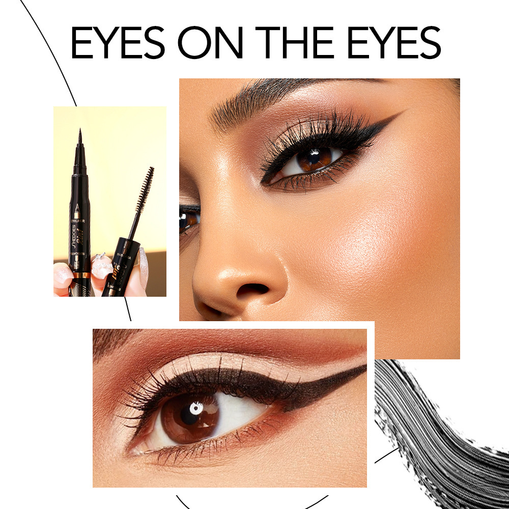 Shedoes de doble cabeza rímel delineador de ojos pluma de doble uso fácil de llevar tridimensional ojo grande a prueba de agua sin manchas