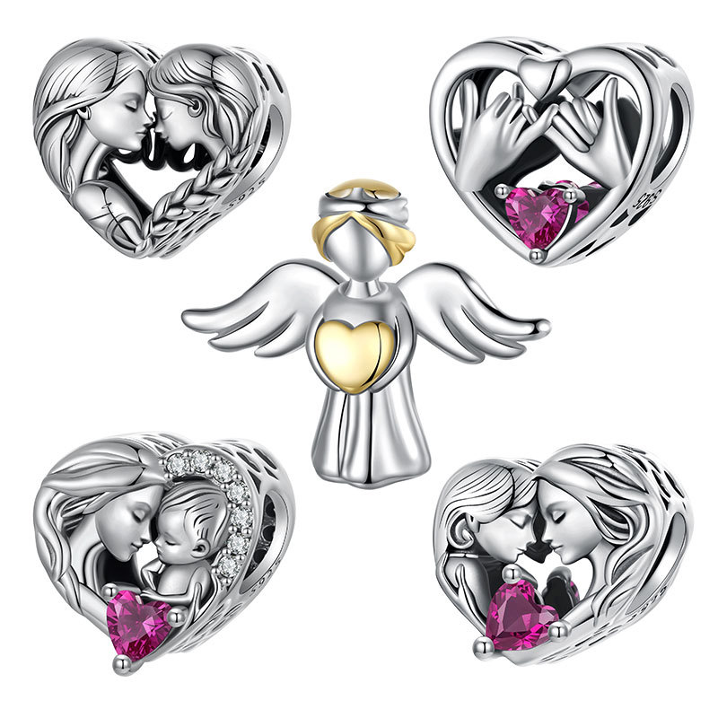 碧莎尔永恒亲情系列串珠批发s925纯银diy爱心散珠饰品配件组合