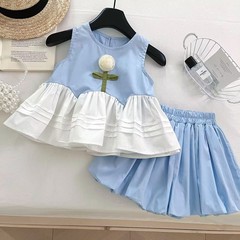 夏の女の子セット2025新型ファッション花ベストシャツ上着つぼみパンツ2点セットクロスボーダー