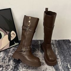 ただし、女性用膝丈ブーツ 2025 秋冬新作ファッションナイトブーツレトロ厚底多用途ファッションマーティンブーツ