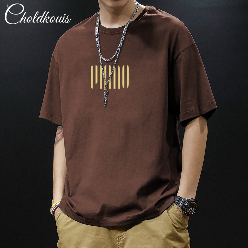 Camiseta de estilo americano de alta calle para hombres de verano in tide marca de algodón de manga corta ropa de cuello redondo de tendencia suelta manga de cinco partes