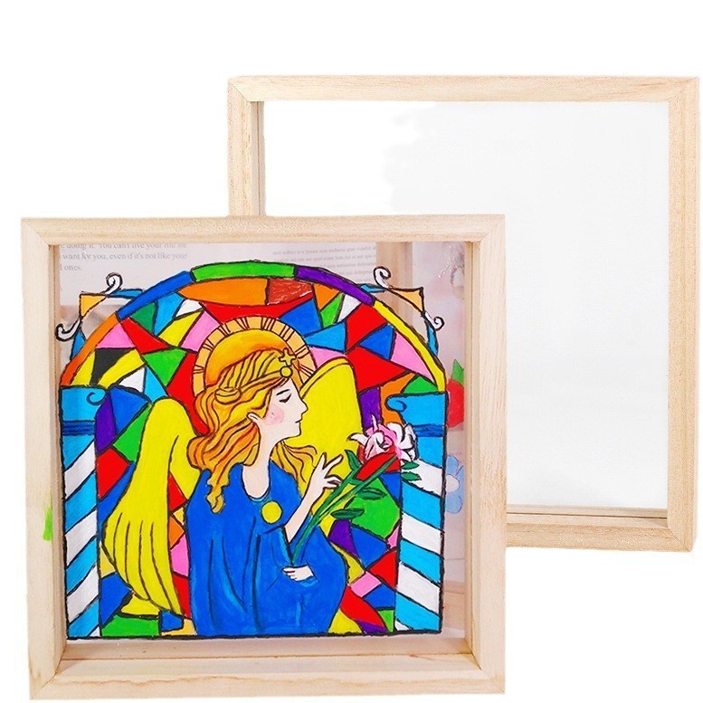 手作りクリエイティブ無垢材アクリルガラス額縁フォトフレーム子供の幼稚園 diy 絵画落書き手描き材料|undefined