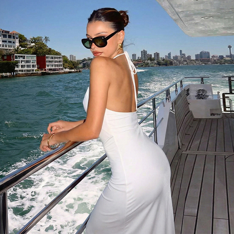 Women's Clothing Fashion Dress Spring Summer New Arrivals Sexy Fitted Waist Hollow Back Tie Up Clothing_ecoleips.com