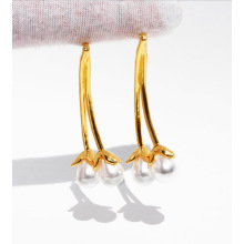 韩国小众郁金香花朵珍珠耳环女轻奢气质耳钉文艺复古时尚耳饰857