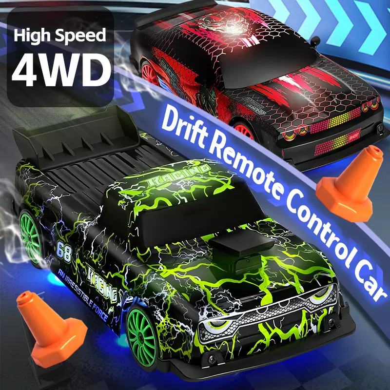 跨境1:24RC漂移四驱高速遥控车炫酷LED灯光2.4G儿童电动玩具车