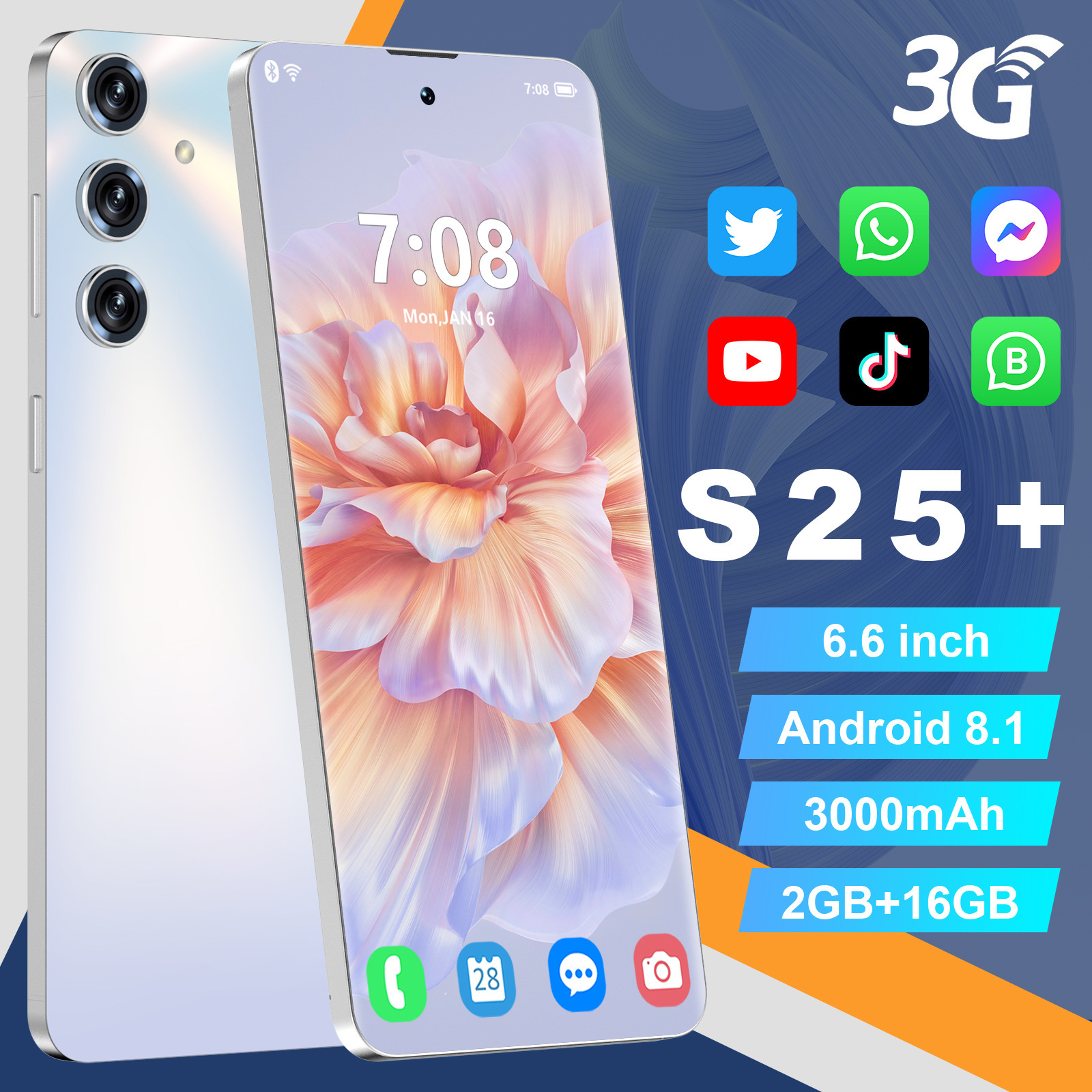 Nuevo teléfono móvil de pantalla completa S25 + ligero y portátil APP social preinstalado de nivel de entrada máquina de función Android