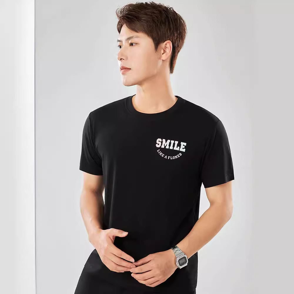 Nueva camiseta con sensación de hielo para hombre de manga corta Solona, camisa cultural, camisa publicitaria, cuello redondo suelto, ropa de trabajo, impresión de letras al por mayor