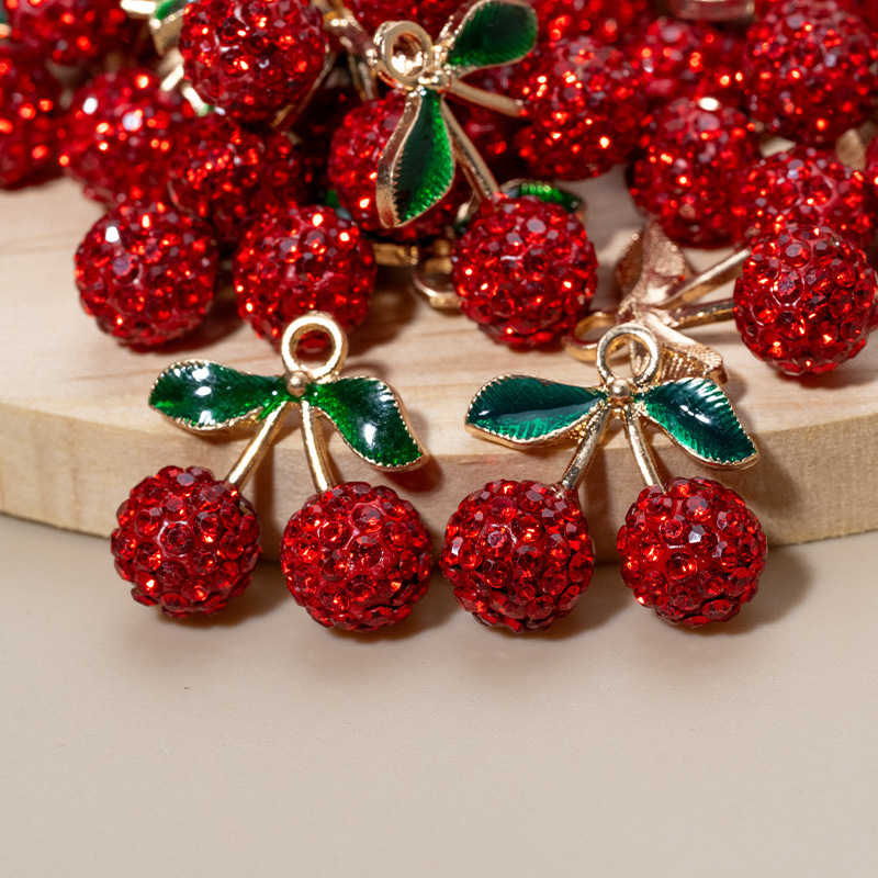 New Korean Style Fashionable Clay Diamond-Encrusted Fruit Cherry Earrings, Necklaces, Mobile Phone Chains, Keychains, Jewelry Accessories Wholesale