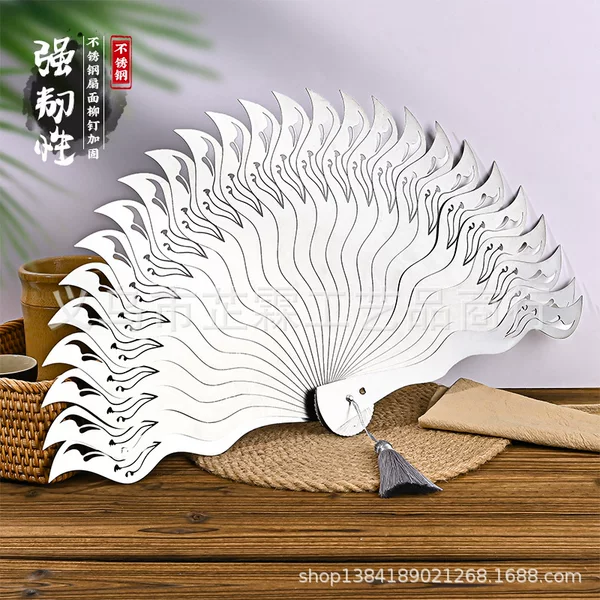 All-Metal Fan Kung Fu Feifei 15 Feather Stainless Steel Traditional Fitness Play Martial Arts Steel Folding Fan