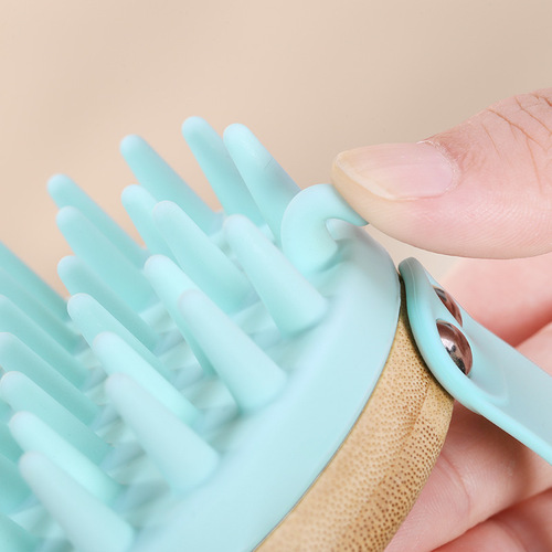 New environmentally friendly food-grade silicone bamboo wood shampoo brush artifact scalp meridian massage brush head shampoo comb