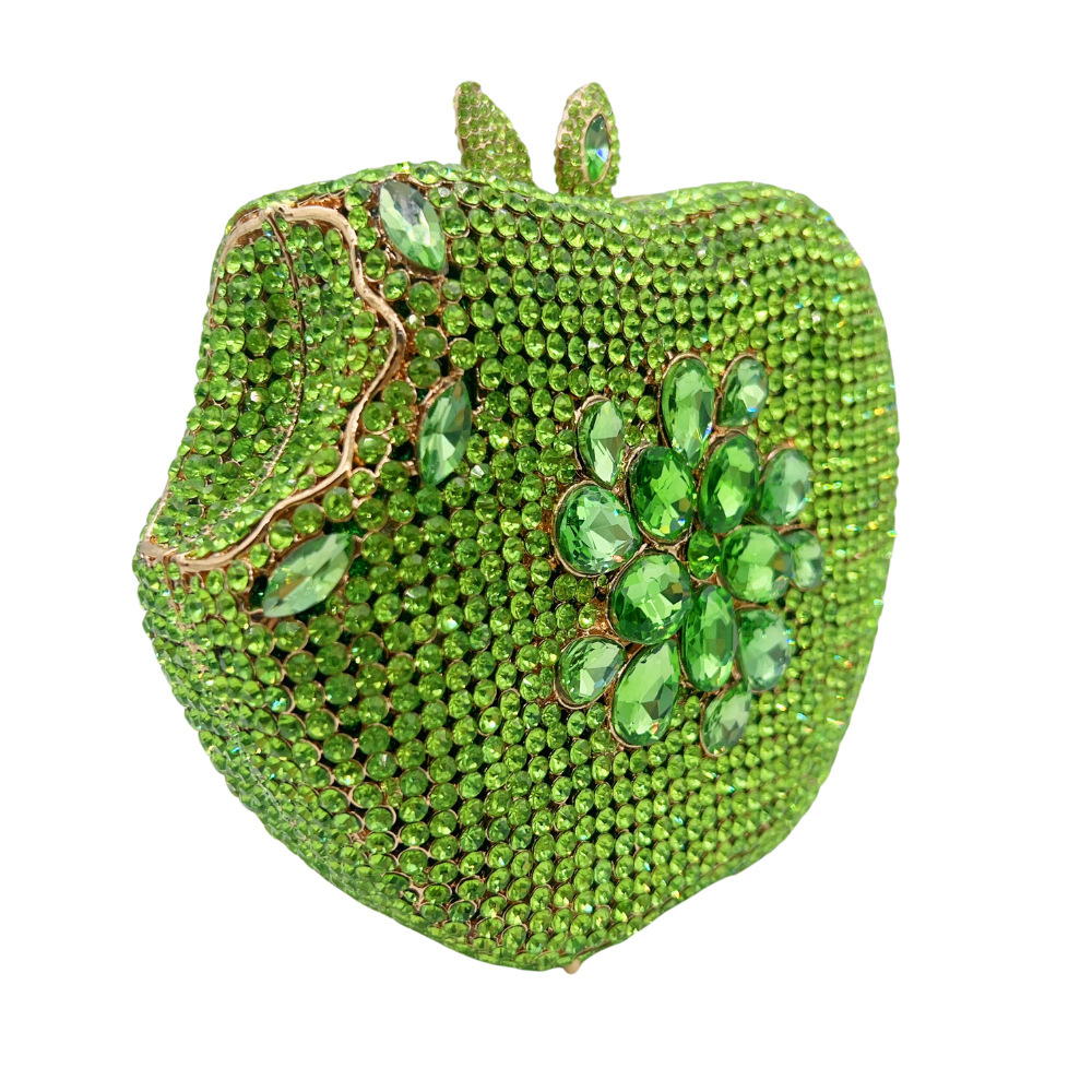 Nuevo paquete transfronterizo de diamantes de manzana bolsas de cena de frutas bolsas tridimensionales de banquete europeas y estadounidenses bolsas de mano de diamantes clutch new