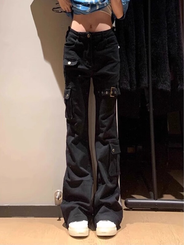 白色高街vibe牛仔裤男款美式cleanfit绑带工装裤子修身直筒微喇裤|undefined