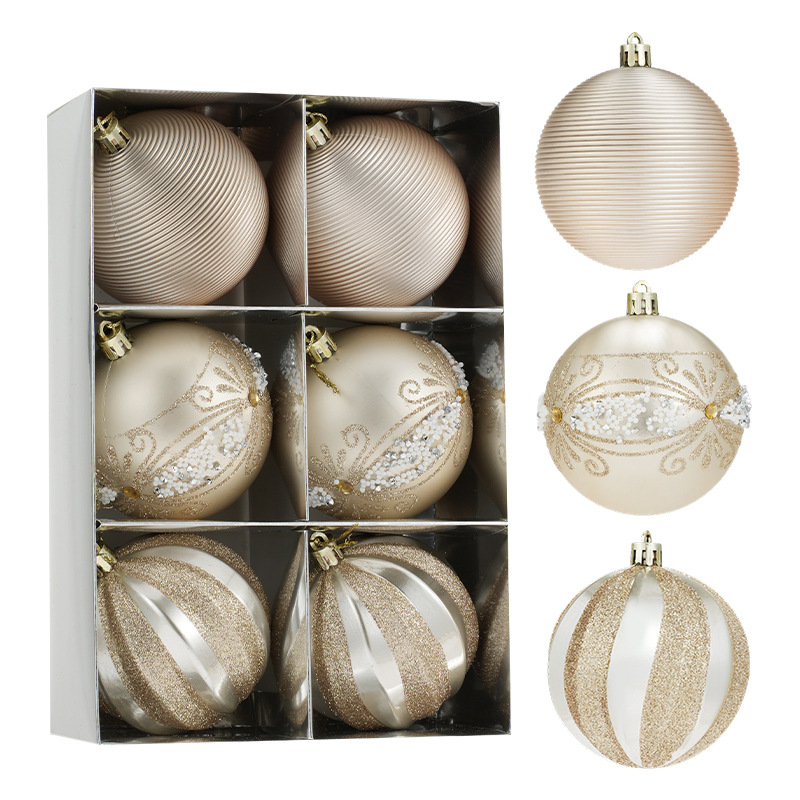 Nuevo producto 8CM bolas de Navidad en caja de color bolas de polvo adhesivo sequilla de plástico árbol de Navidad colgante decoración
