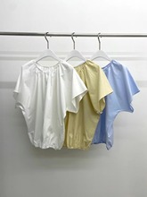 【现货】韩国东大门Fave新款宽松纯色连袖收腰泡泡袖短袖衬衫