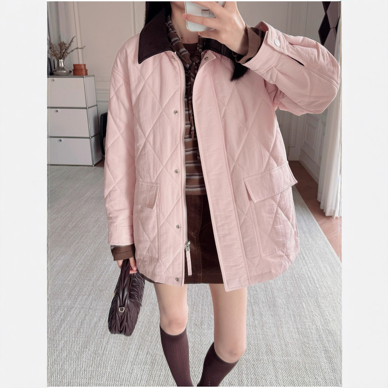 Literary Barn Style! Corduroy Stitching Loose Quilted Quilted Cotton Jacket 2025 Autumn G102301
