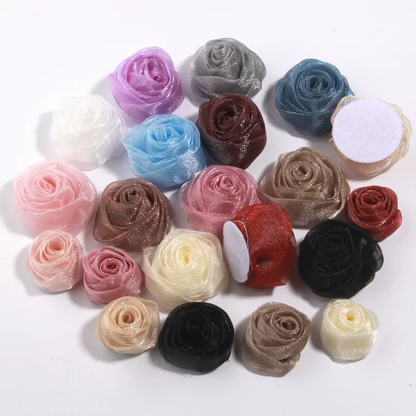 Korean style 4.5cm organza stereo rose bud 3.5cm handmade snow gauze flower shoes hat baby gift clothing
