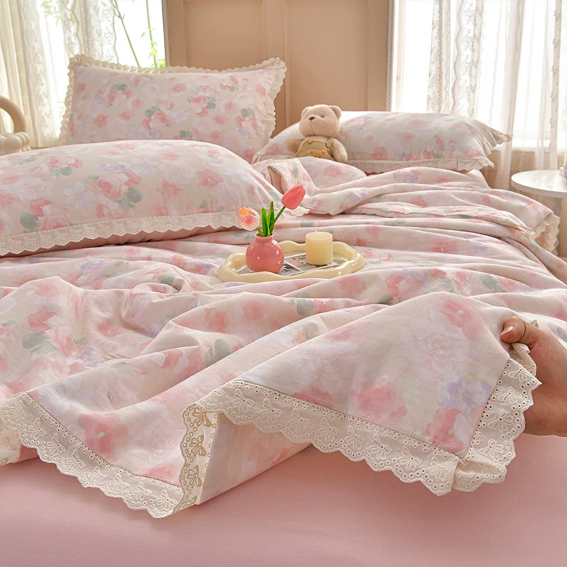 Cotton double-layer fresh bedspread, summer duvet, set, 4 piece set