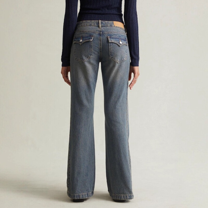 Cross-border TikTok Amazon low-waist jeans for women Pacsun vintage washed straight-leg flared pants European and American in-stock Cross-border TikTok Amazon low-waist jeans for women Pacsun vintage washed straight-leg flared pants European and American in-stock