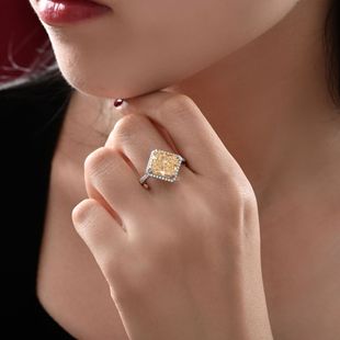 Shipei Jewelry Long Square Chamfer 8 karat Diamond Yellow 9*10 Ice Flower Cut European and American High Carbon Diamond Ring s925 Silver Finger Ring